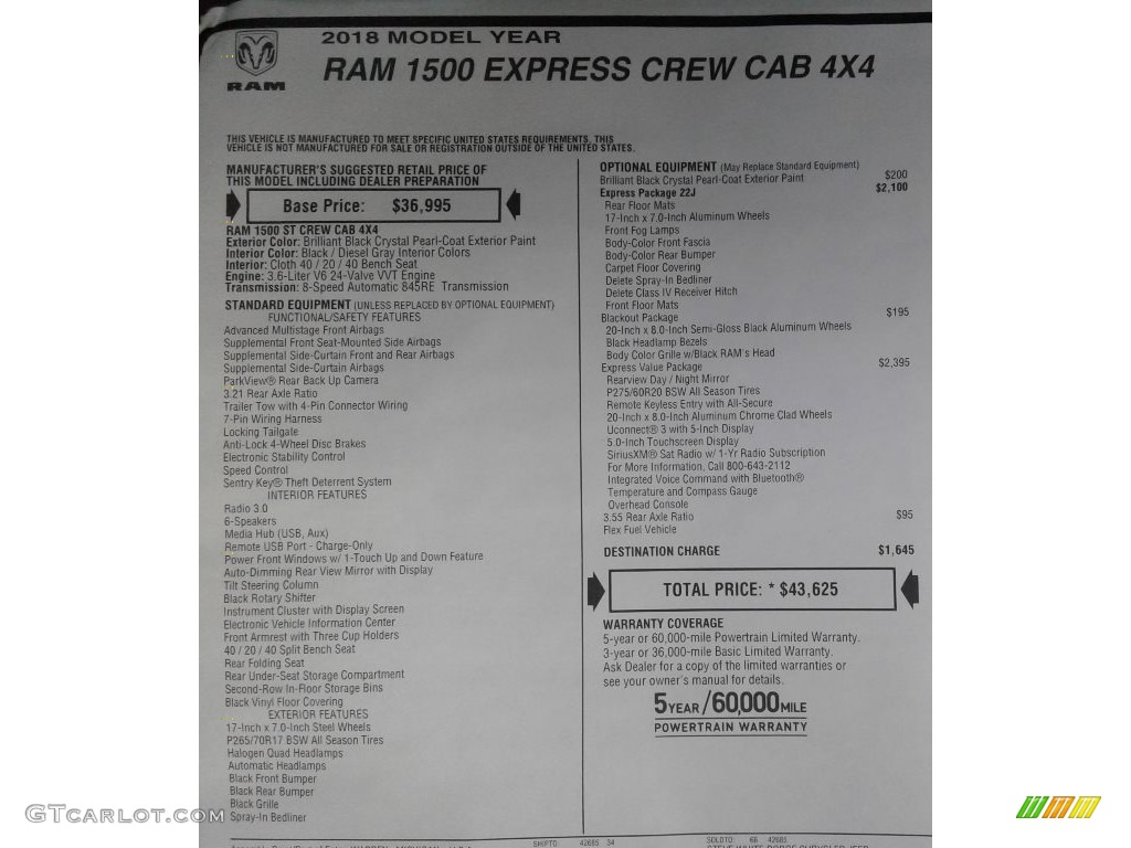2018 1500 Express Crew Cab 4x4 - Brilliant Black Crystal Pearl / Black/Diesel Gray photo #28