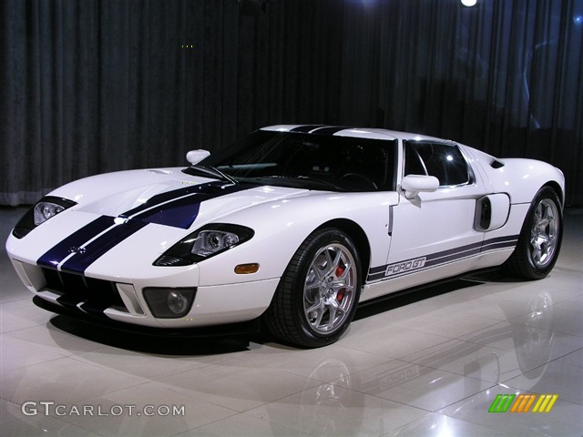 2006 Ford GT, Centennial White/Sonic Blue  / Ebony Black Leather, Front Left 2006 Ford GT Standard GT Model Parts