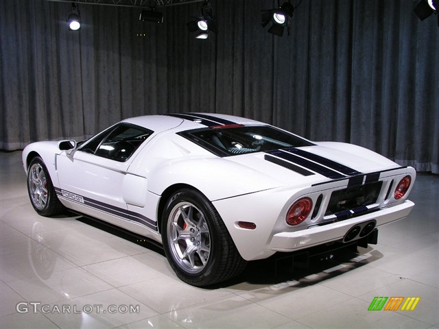 2006 Ford GT Standard GT Model 2006 Ford GT, Centennial White/Sonic Blue  / Ebony Black Leather, Back Left Photo #127849