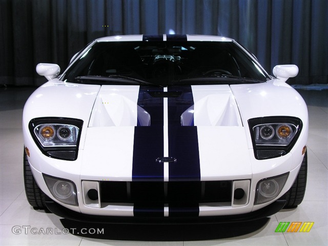 2006 Ford GT, Centennial White/Sonic Blue  / Ebony Black Leather, Front 2006 Ford GT Standard GT Model Parts