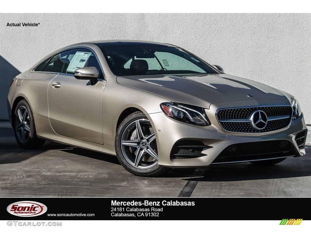 2018 E 400 Coupe - Dune Silver Metallic / Saddle Brown/Black photo #1