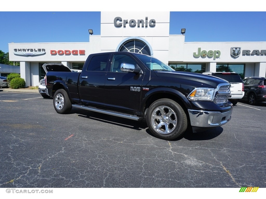 2018 1500 Laramie Crew Cab 4x4 - Brilliant Black Crystal Pearl / Canyon Brown/Light Frost Beige photo #1