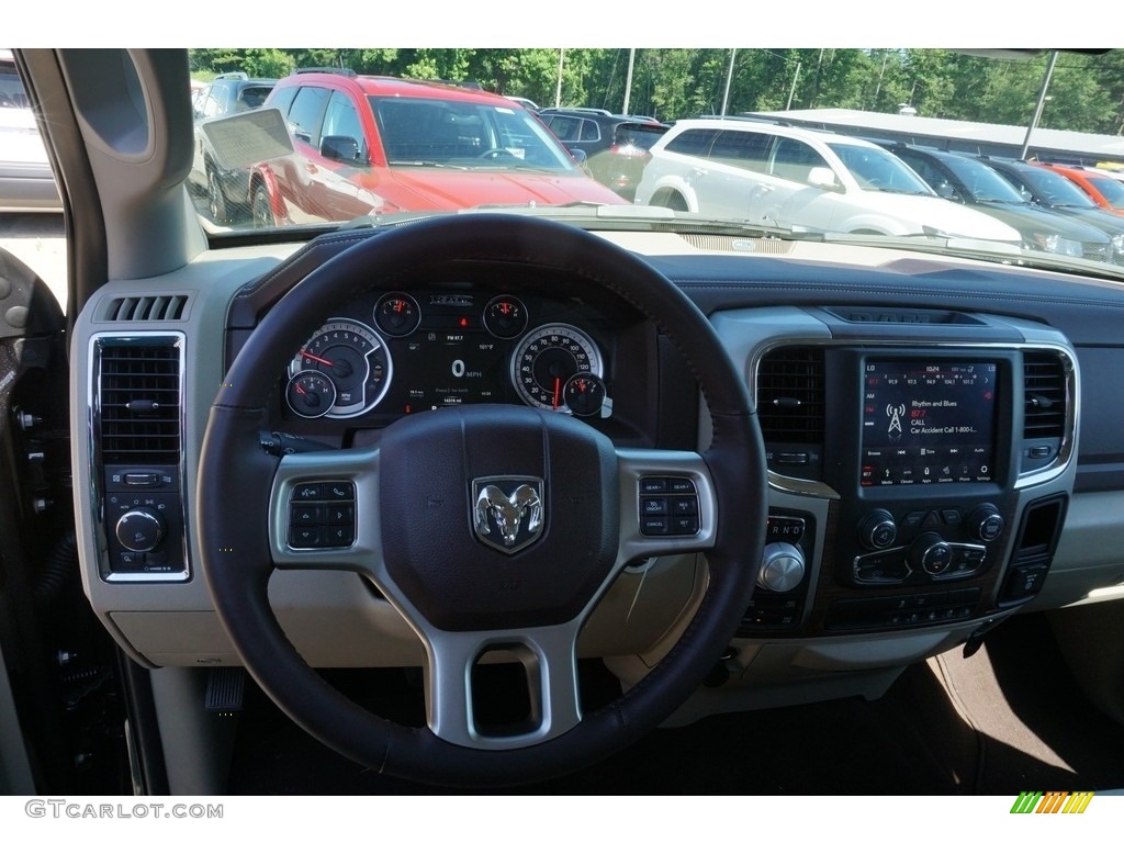 2018 1500 Laramie Crew Cab 4x4 - Brilliant Black Crystal Pearl / Canyon Brown/Light Frost Beige photo #8