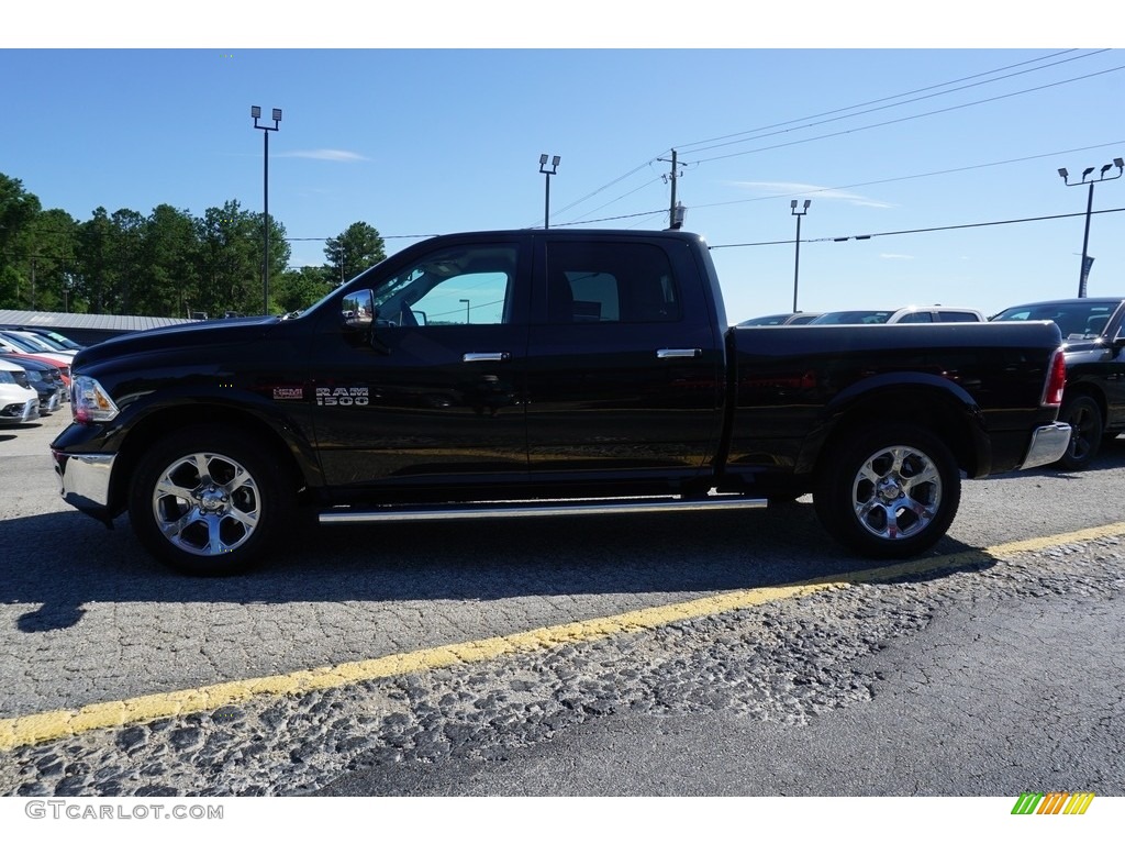 2018 1500 Laramie Crew Cab 4x4 - Brilliant Black Crystal Pearl / Canyon Brown/Light Frost Beige photo #9