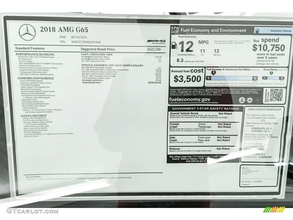 2018 Mercedes-Benz G 65 AMG Window Sticker Photo #127896273