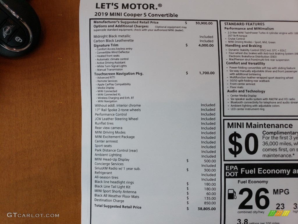 2019 Mini Convertible Cooper S Window Sticker Photos