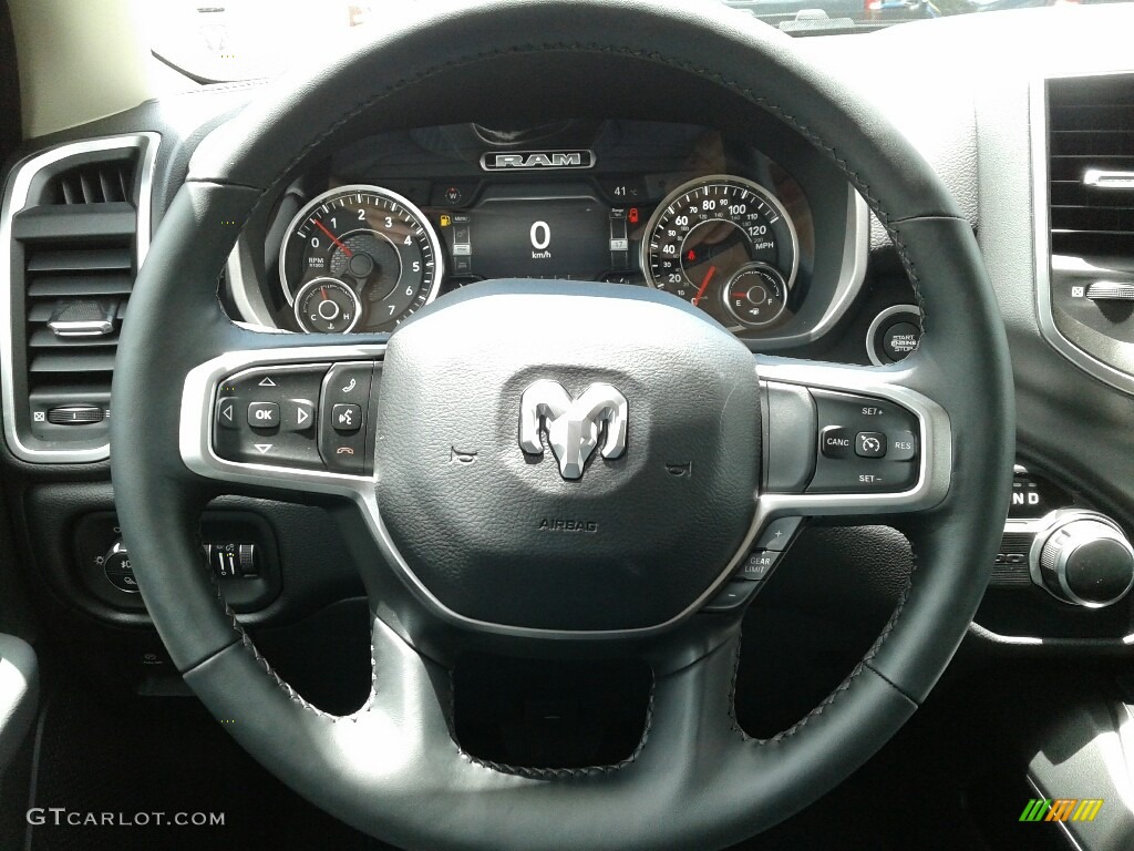 2019 Ram 1500 Big Horn Quad Cab Black/Diesel Gray Steering Wheel Photo #127961375