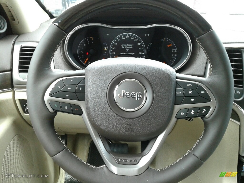 2018 Jeep Grand Cherokee Overland Brown/Light Frost Beige Steering Wheel Photo #127969703