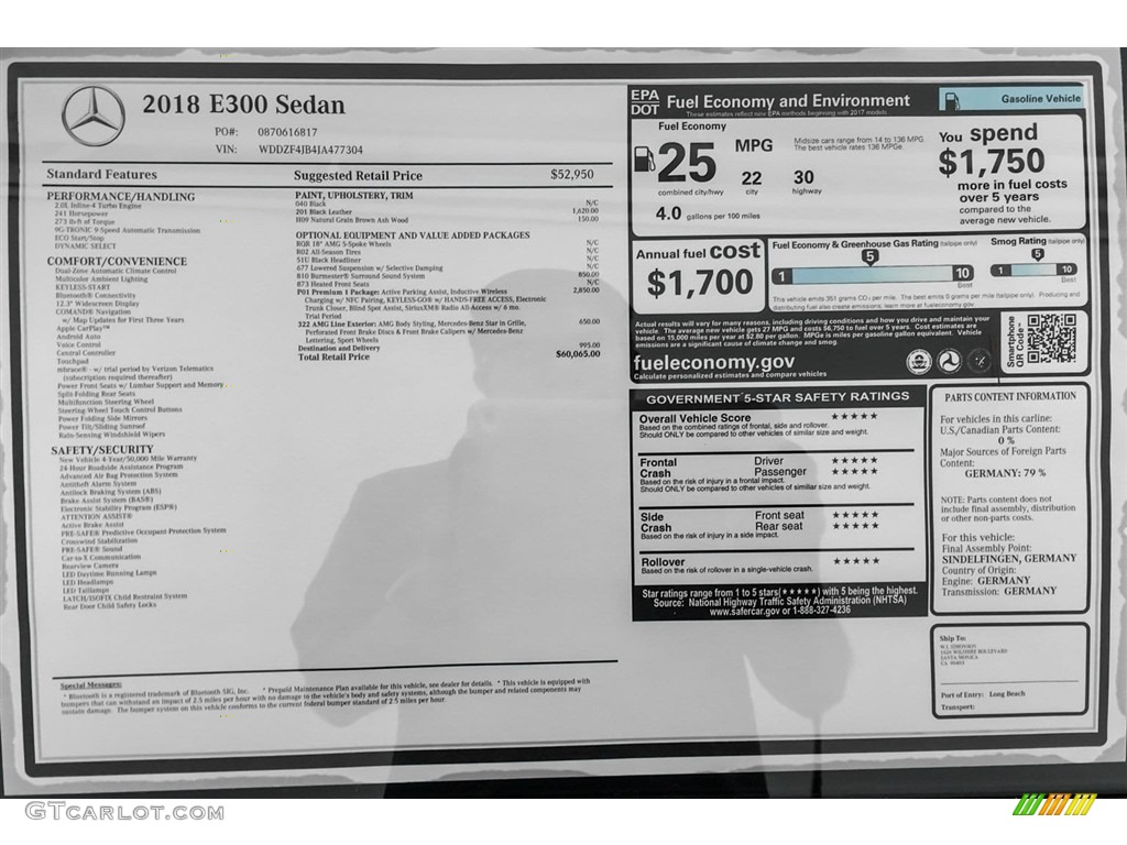 2018 E 300 Sedan - Black / Black photo #10