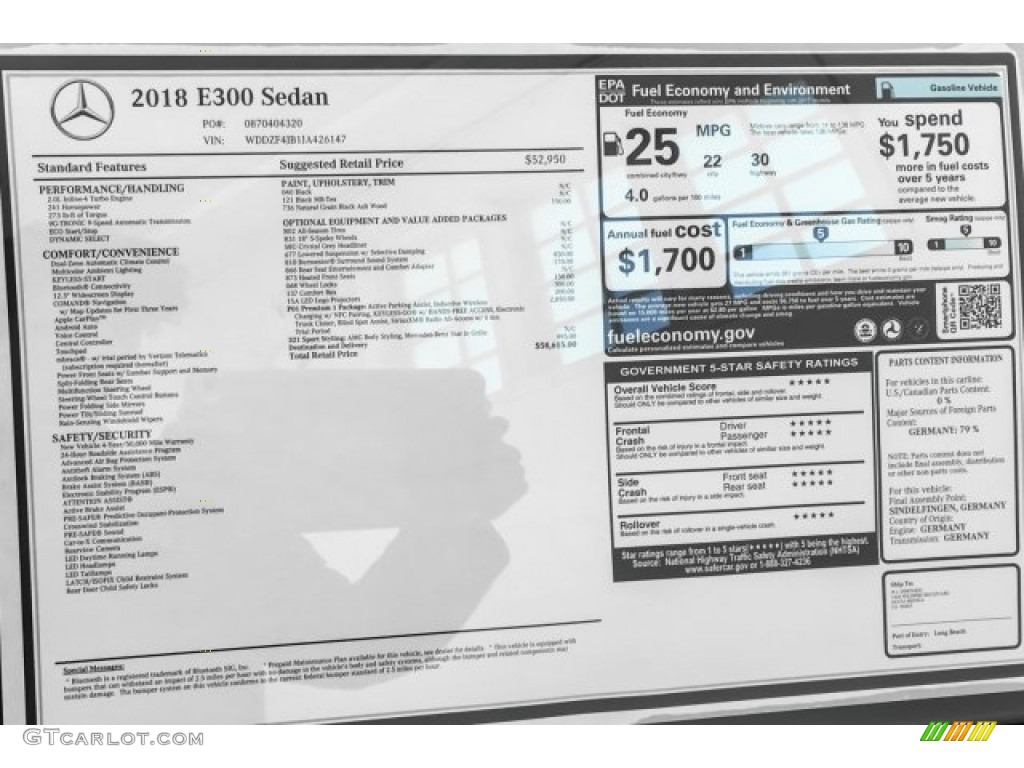 2018 E 300 Sedan - Black / Black photo #10