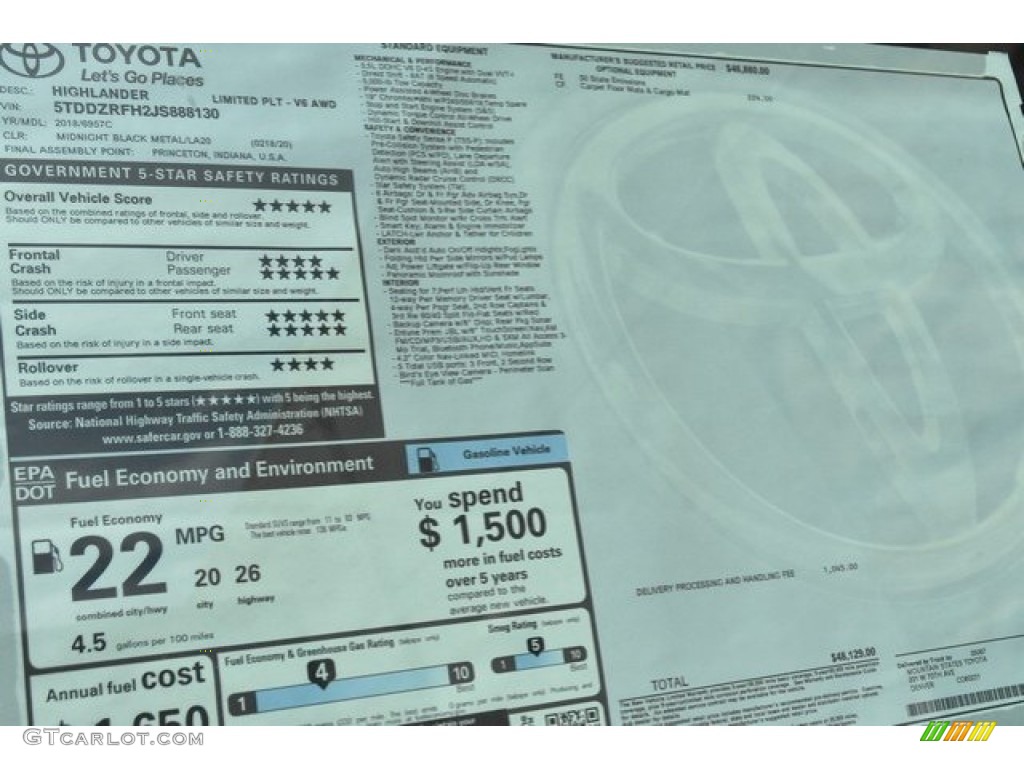 2018 Highlander Limited AWD - Midnight Black Metallic / Black photo #40
