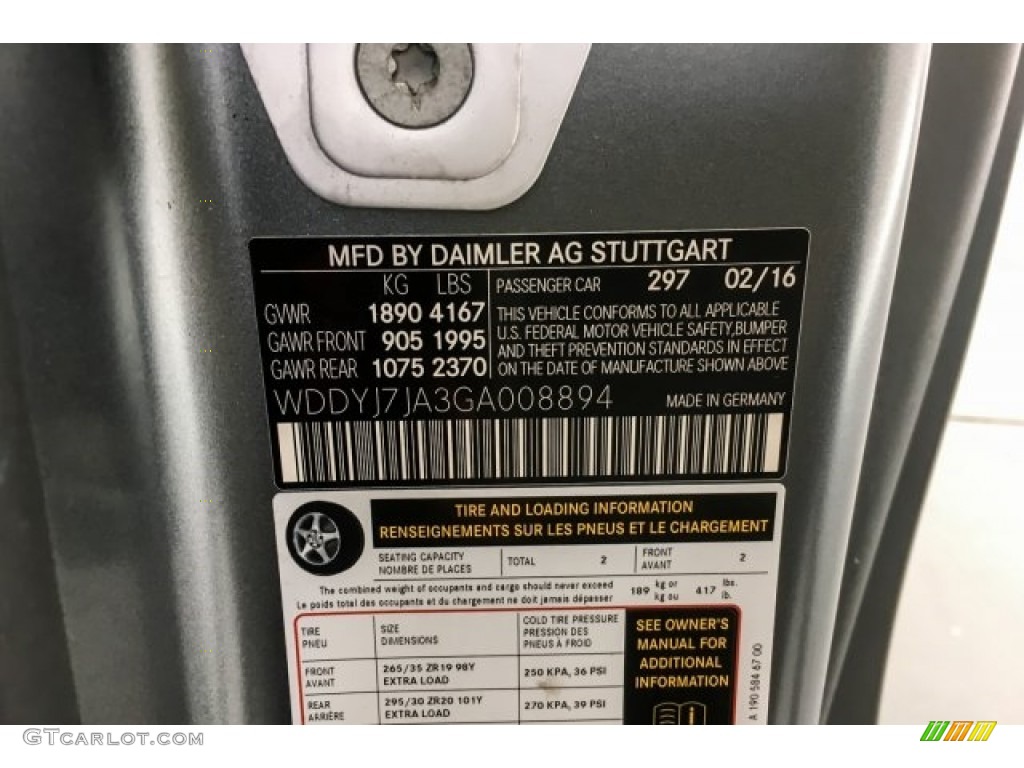 2016 AMG GT S Color Code 297 for designo Magno Selenite Grey Photo #128004586