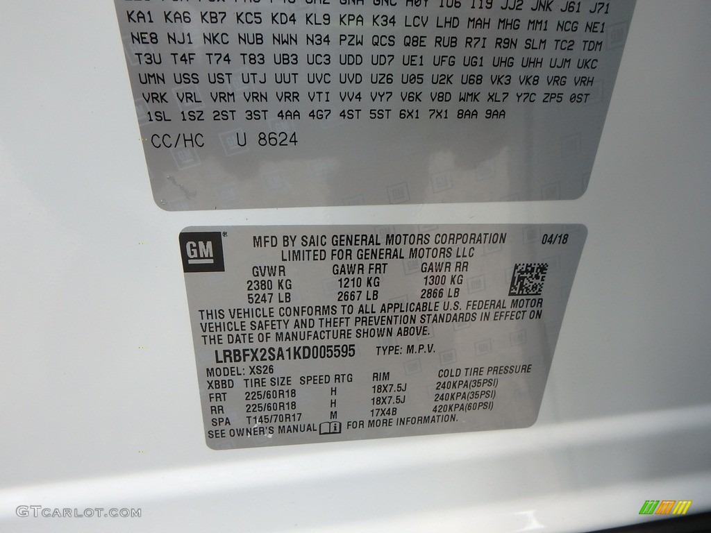 2019 Envision Color Code 8624 for Summit White Photo #128010226