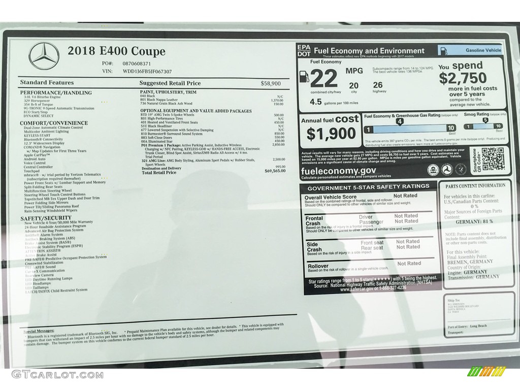 2018 E 400 Coupe - Black / Black photo #10