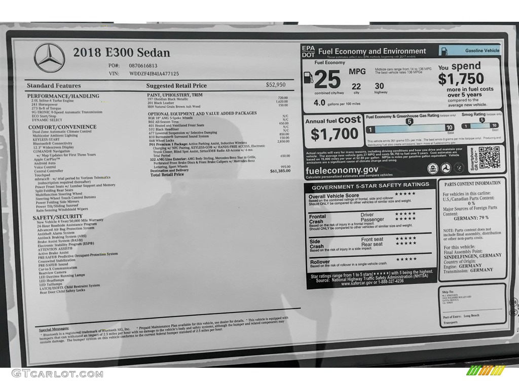2018 E 300 Sedan - Obsidian Black Metallic / Black photo #10