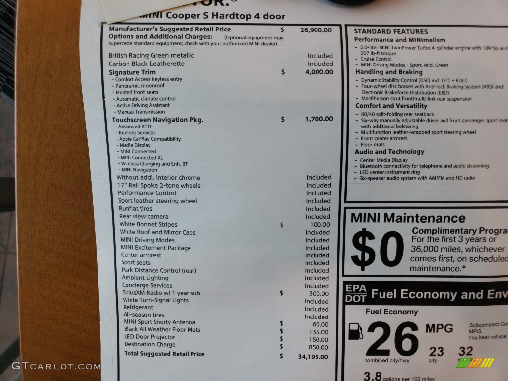 2019 Mini Hardtop Cooper S 4 Door Window Sticker Photo #128038795