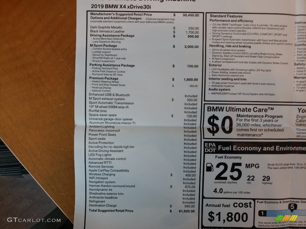 2019 BMW X4 xDrive30i Window Sticker Photo #128039323