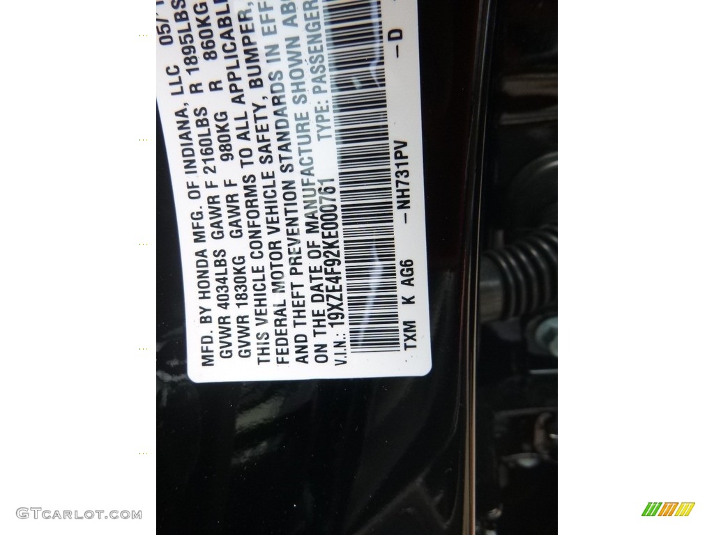 2019 Insight Color Code NH731PV for Crystal Black Pearl Photo #128044123