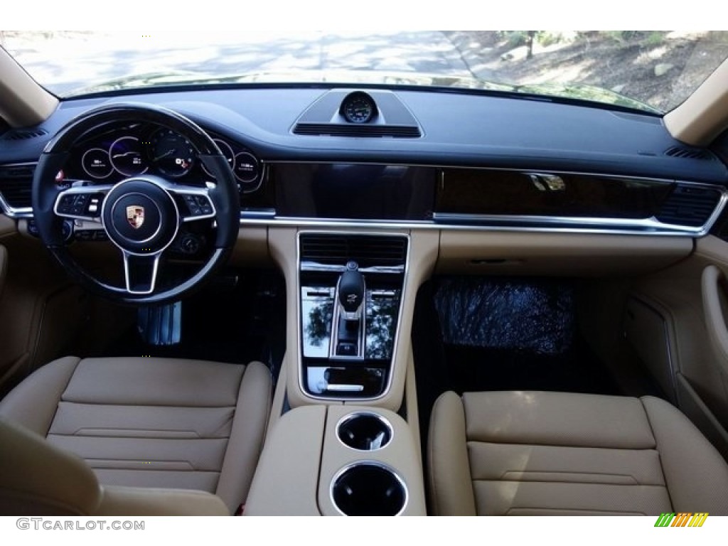 2018 Porsche Panamera 4 E-Hybrid Black/Luxor Beige Dashboard Photo #128053658