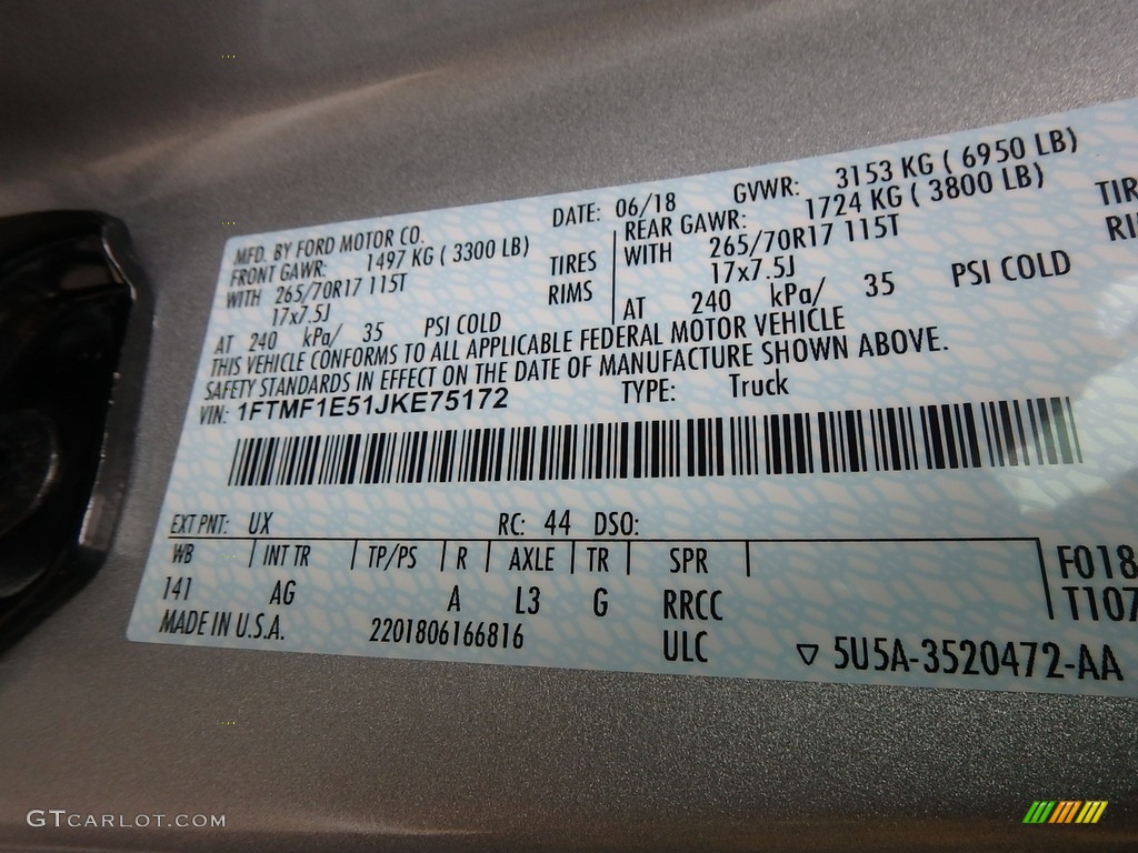 2018 F150 Color Code UX for Ingot Silver Photo #128059154