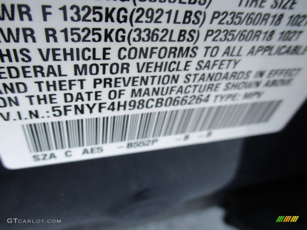2012 Pilot Touring 4WD - Bali Blue Pearl / Gray photo #19