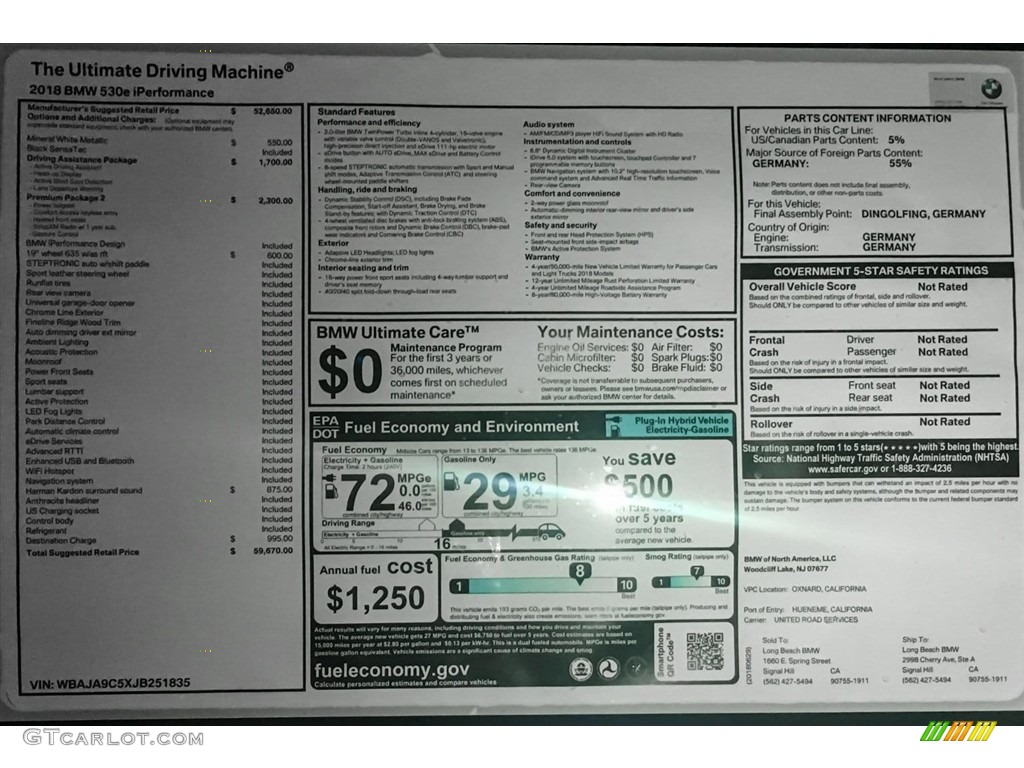2018 5 Series 530e iPerfomance Sedan - Mineral White Metallic / Black photo #10