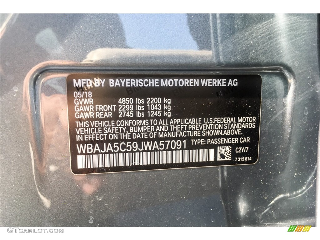 2018 5 Series 530i Sedan - Bluestone Metallic / Black photo #11