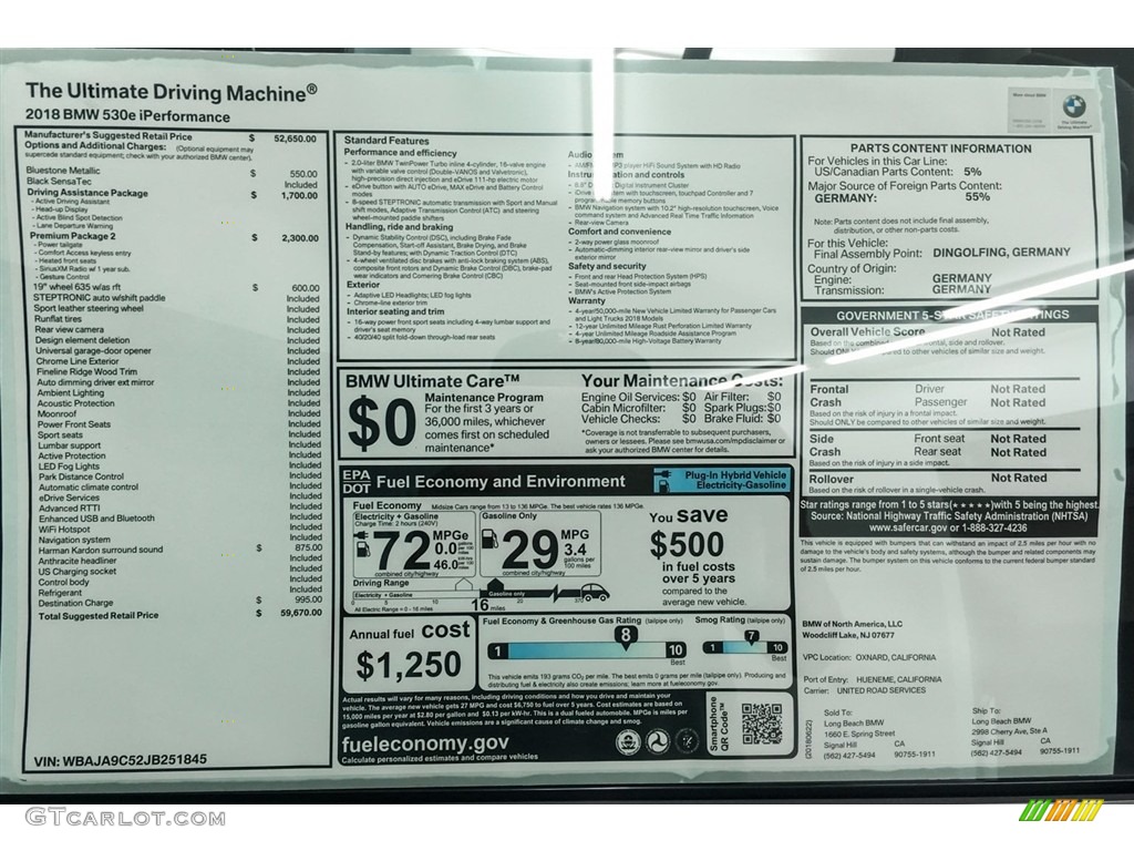 2018 5 Series 530e iPerfomance Sedan - Bluestone Metallic / Black photo #10
