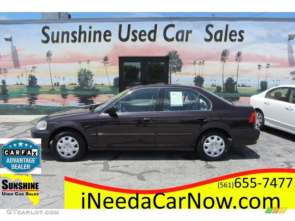 2000 Civic LX Sedan - Vintage Plum / Beige photo #1