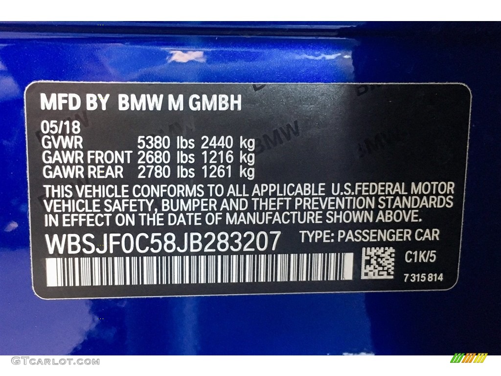 2018 M5 Color Code C1K for Marina Bay Blue Metallic Photo #128142160