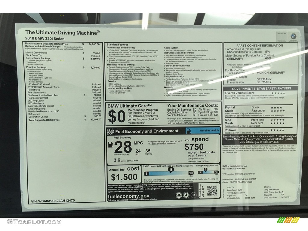 2018 3 Series 320i Sedan - Mineral Grey Metallic / Black photo #10