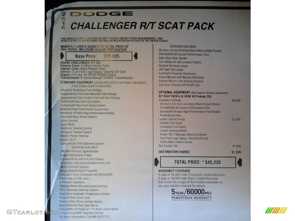 2018 Challenger R/T Scat Pack - Torred / Black photo #34