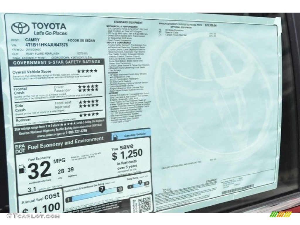 2018 Camry SE - Ruby Flare Pearl / Ash photo #36