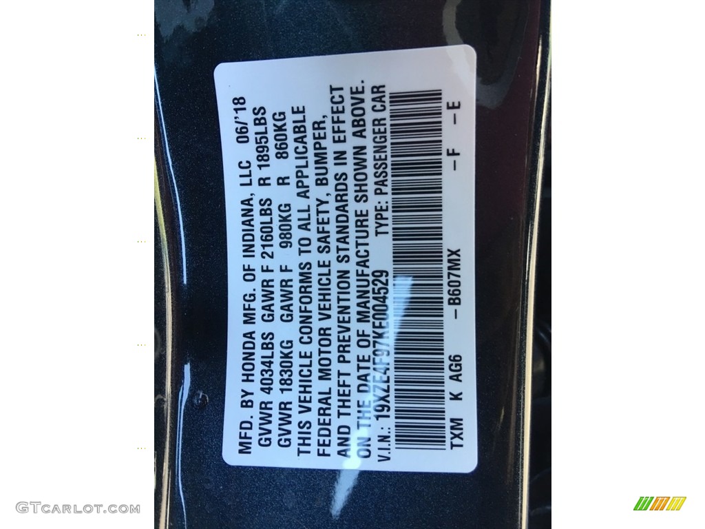 2019 Insight Color Code B607MX for Cosmic Blue Metallic Photo #128167386