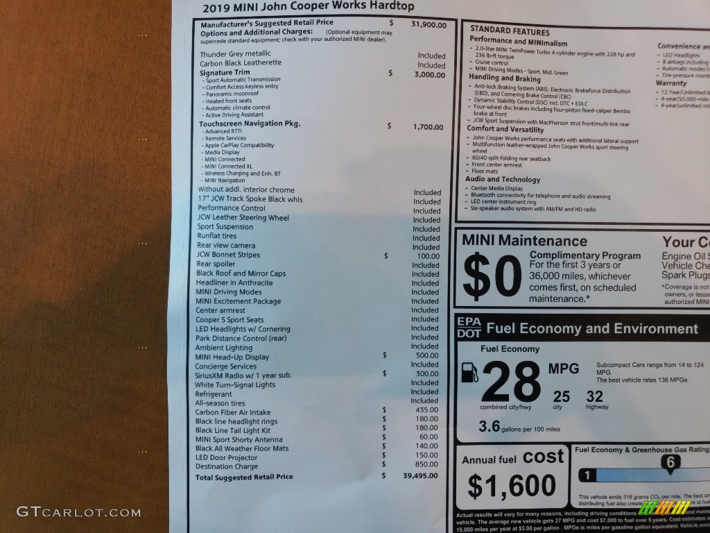 2019 Mini Hardtop John Cooper Works 2 Door Window Sticker Photos