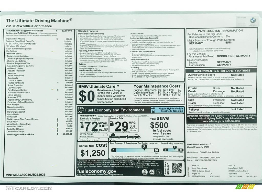 2018 5 Series 530e iPerfomance Sedan - Imperial Blue Metallic / Canberra Beige/Black photo #10