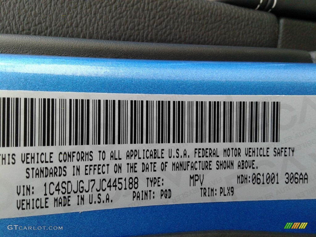 2018 Durango Color Code PQD for Surf Blue Pearl Photo #128191828