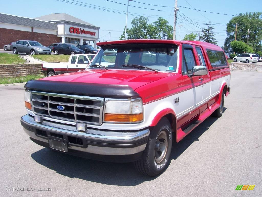 1996 F150 XL Extended Cab - Bright Red / Opal Grey photo #1