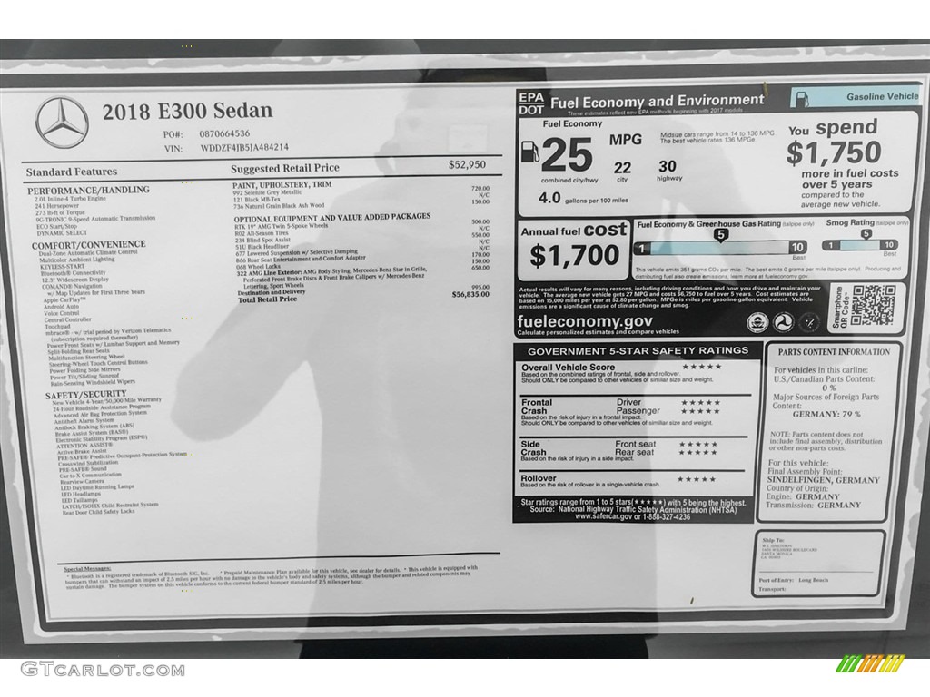 2018 E 300 Sedan - Selenite Grey Metallic / Black photo #10