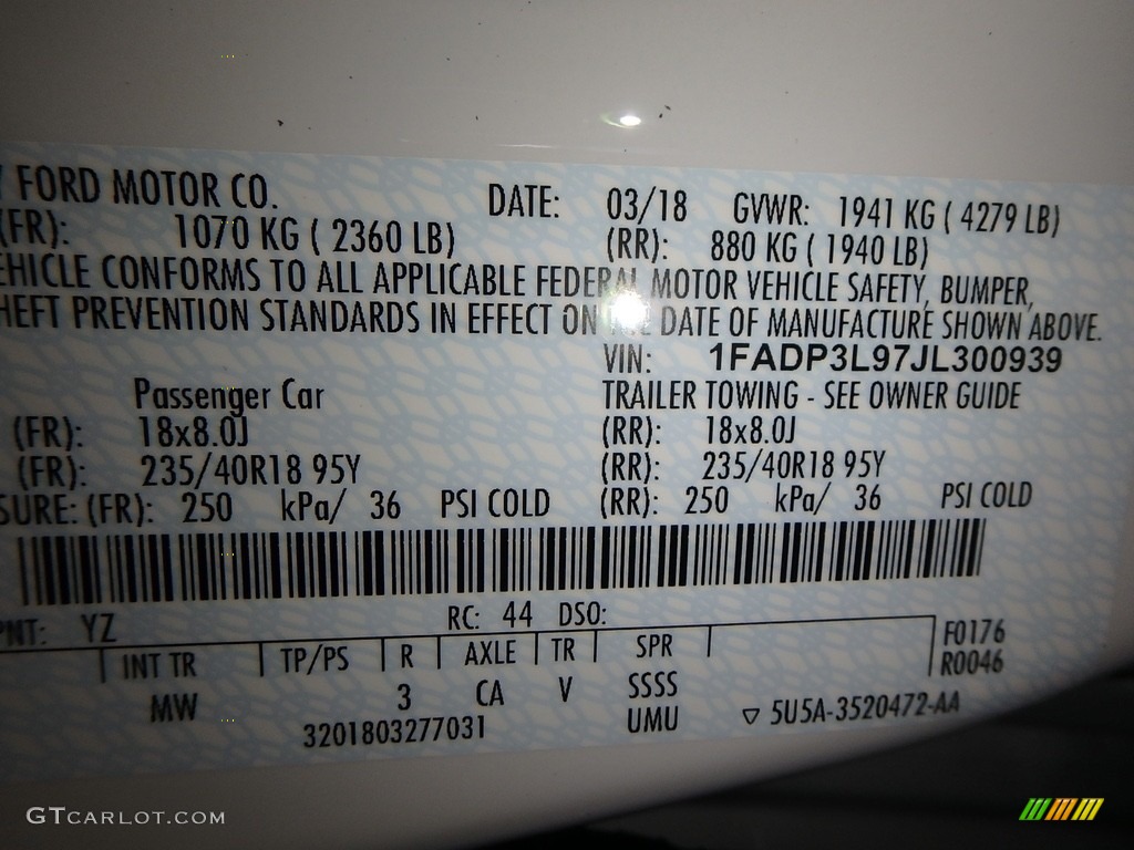 2018 Ford Focus ST Hatch Color Code Photos