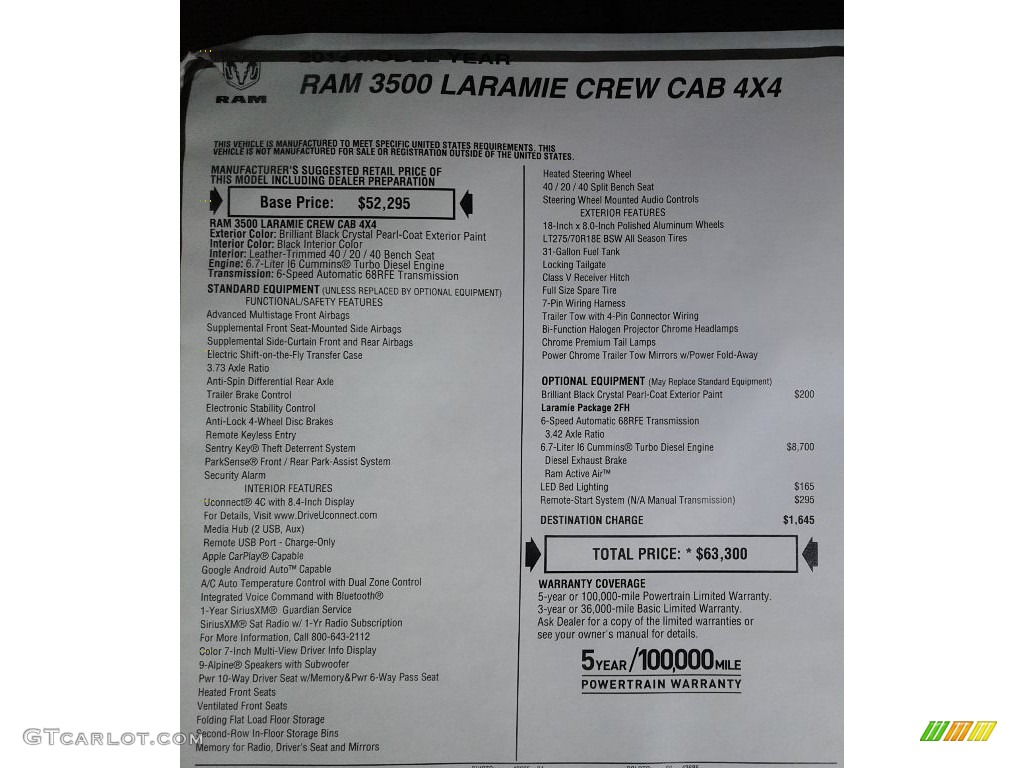 2018 Ram 3500 Laramie Crew Cab 4x4 Window Sticker Photos