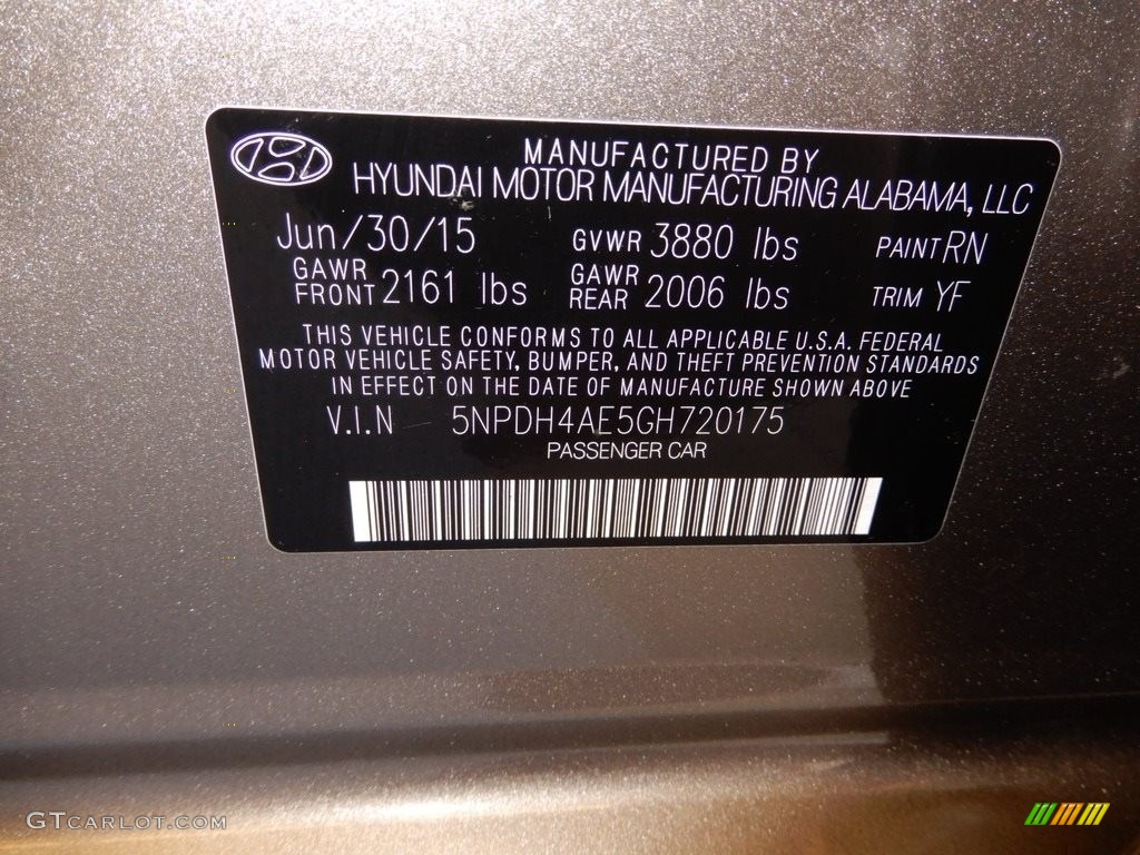 2016 Elantra SE - Desert Bronze / Beige photo #11