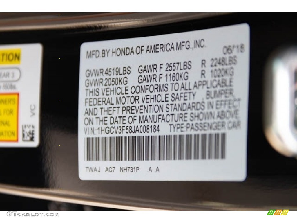 2018 Accord Color Code NH731P for Crystal Black Pearl Photo #128281936
