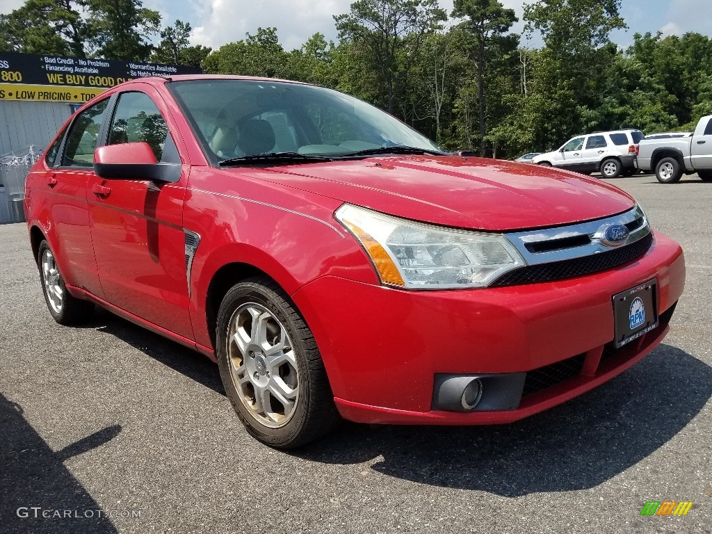 2008 Focus SES Sedan - Vermillion Red / Medium Stone photo #1