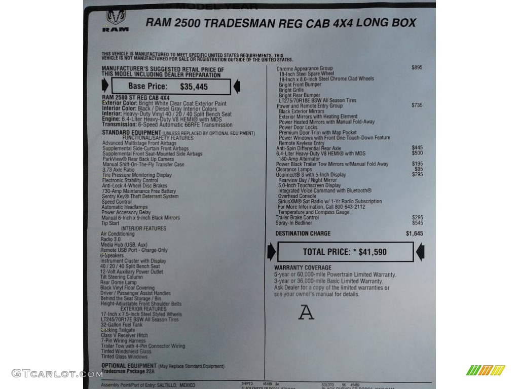 2018 Ram 2500 Tradesman Regular Cab 4x4 Window Sticker Photos