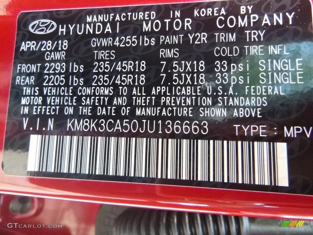 2018 Kona Limited AWD - Pulse Red / Black photo #13