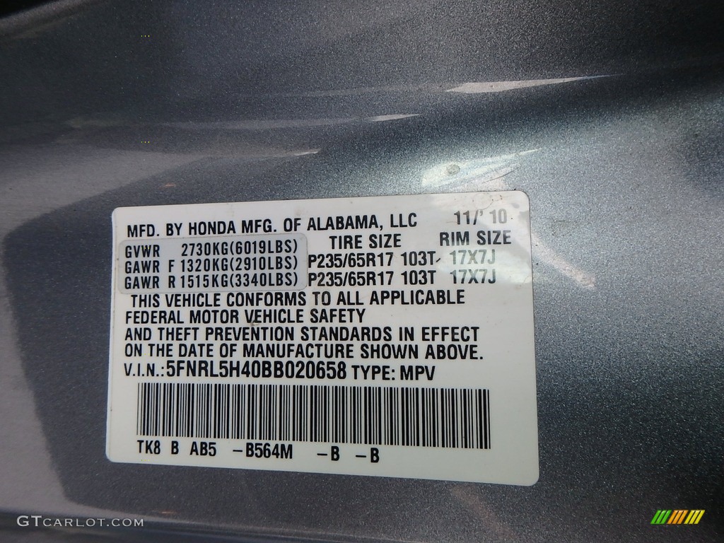 2011 Odyssey EX - Celestial Blue Metallic / Gray photo #16