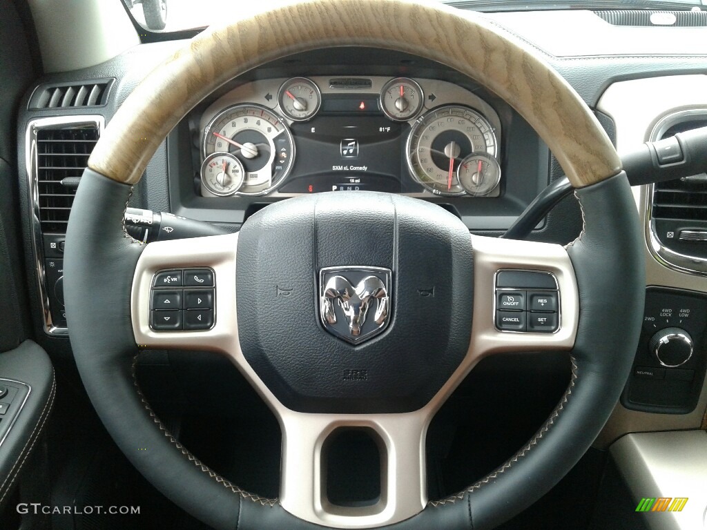 2018 Ram 2500 Laramie Longhorn Mega Cab 4x4 Black/Diesel Gray Steering Wheel Photo #128417539
