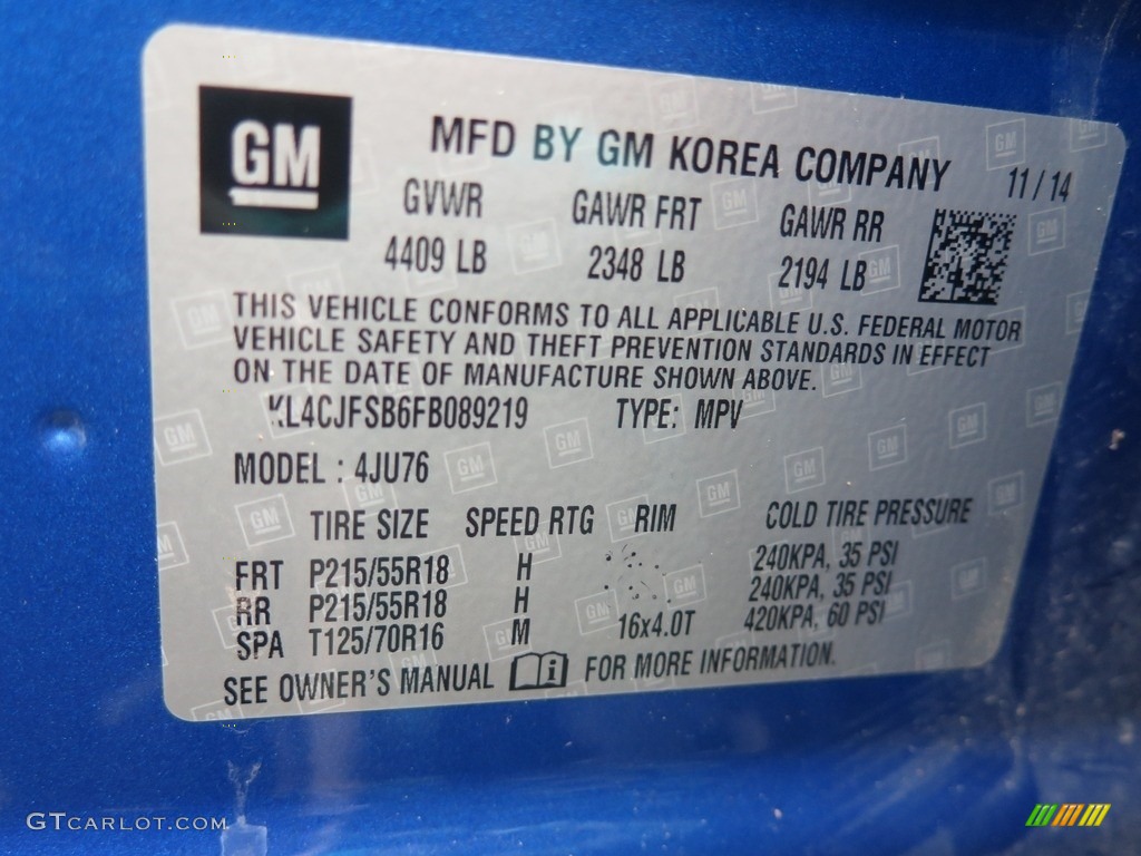 2015 Encore Convenience - Brilliant Blue Metallic / Ebony photo #35