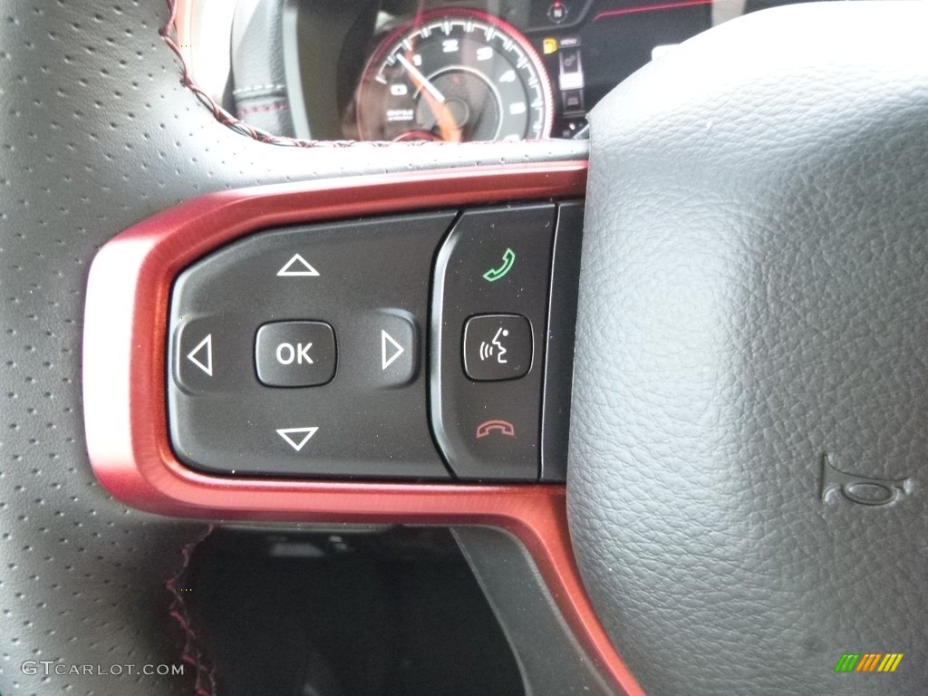 2019 Ram 1500 Rebel Quad Cab 4x4 Black/Red Steering Wheel Photo #128444971